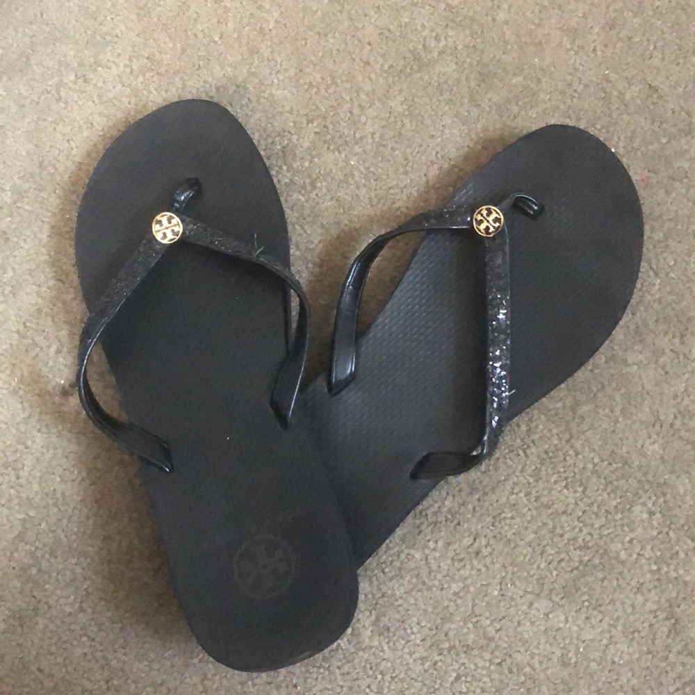 Tory Burch black glitter flip flop size 10